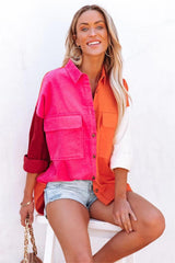 Liana Cotton Colorblock Corduroy Shacket - Pink Multi
