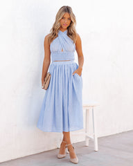 Lisa Cotton Blend Halter Crop Top - Blue