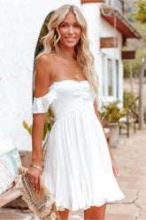 Mahoney Smocked Ruffle Mini Dress - Off White