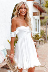 Mahoney Smocked Ruffle Mini Dress - Off White