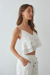 White Eyelet Tiered Ruffle Top