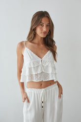 White Eyelet Tiered Ruffle Top