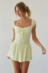 Yellow Puff Sleeves Mini Dress