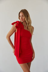 One Shoulder Bow Bodycon Mini Dress