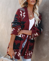 Moraga Pocketed Aztec Cardigan - Brick