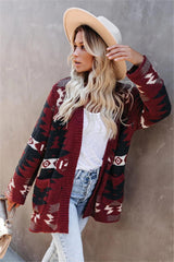 Moraga Pocketed Aztec Cardigan - Brick