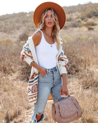 Vintage Geo Print Open Front Cardigan