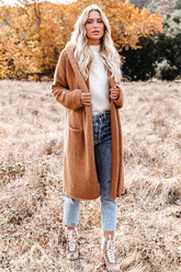 Camel Knit Long Hooded Cardigan