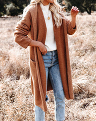 Camel Knit Long Hooded Cardigan