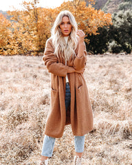 Camel Knit Long Hooded Cardigan