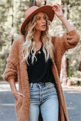 Pearson Pocketed Fuzzy Knit Cardigan - Camel