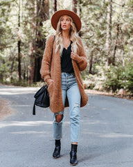 Pearson Pocketed Fuzzy Knit Cardigan - Camel