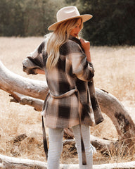 Pike Pocketed Belted Plaid Shacket - Dark Brown - FINAL SALE
