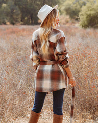 Pike Pocketed Belted Plaid Shacket - Camel - FINAL SALE