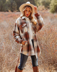 Pike Pocketed Belted Plaid Shacket - Camel - FINAL SALE