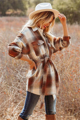 Pike Pocketed Belted Plaid Shacket - Camel - FINAL SALE