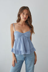 Blue Twist Front Gingham Top