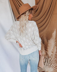 Pointelle Cotton Blend Drape Sweater - Grey