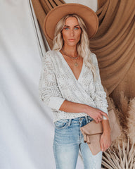 Pointelle Cotton Blend Drape Sweater - Grey