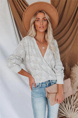 Pointelle Cotton Blend Drape Sweater - Grey