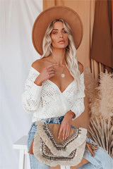 Pointelle Cotton Blend Drape Sweater - Off White