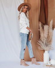 Pointelle Cotton Blend Drape Sweater - Off White