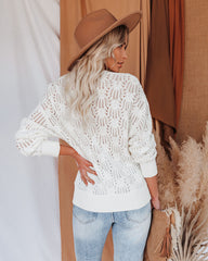 Pointelle Cotton Blend Drape Sweater - Off White