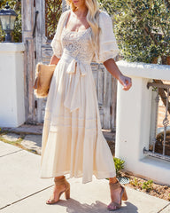 Point Loma Crochet Puff Sleeve Midi Dress - Cream