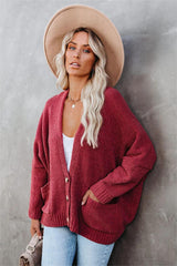 Burgundy Front Button Placket Cardigan