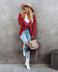 Burgundy Front Button Placket Cardigan