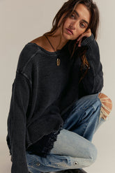 Black Drop Shoulder Knit Sweater