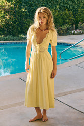 Yellow V Neck Midi Dress