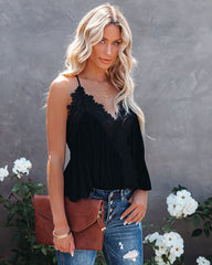 Reminiscence Crochet Lace Drape Tank - Black