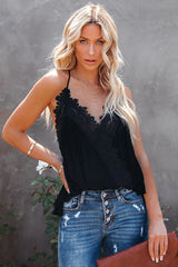 Reminiscence Crochet Lace Drape Tank - Black