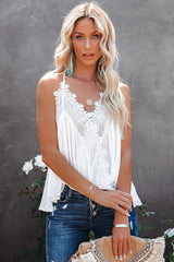 Reminiscence Crochet Lace Drape Tank - White