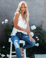 Reminiscence Crochet Lace Drape Tank - White