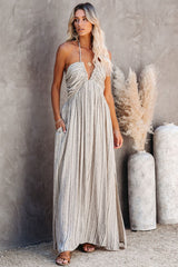 PREORDER - Renesmae Pocketed Halter Maxi Dress