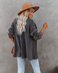 Rigo Cotton Button Down Shacket - Dusty Navy - FINAL SALE
