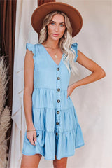 Blue-Rydian Button Down Babydoll Dress