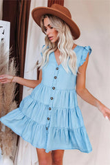 Blue-Rydian Button Down Babydoll Dress