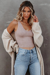 PREORDER - Seaboard Ribbed Knit Crop Tank - Vintage Brown