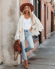 White Tassle Open Front Cardigan
