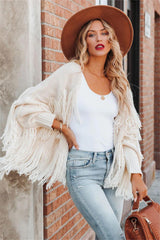 White Tassle Open Front Cardigan