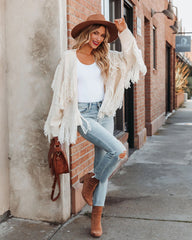 White Tassle Open Front Cardigan