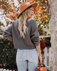 Stone Cotton Blend Pocketed Crop Cardigan - Charcoal - FINAL SALE