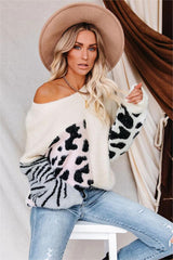 Stop And Stare Mix Print Knit Sweater - Ivory