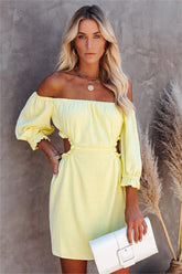 Sundance Linen Blend Off The Shoulder Cutout Dress - Yellow