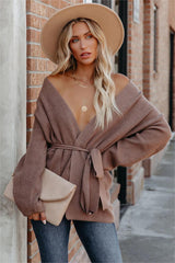 Brown Waist Tie Wrap Cardigan
