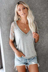 Sweet Side Lace Top - Heather Grey