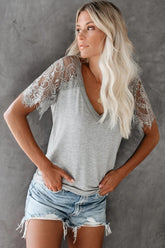 Sweet Side Lace Top - Heather Grey